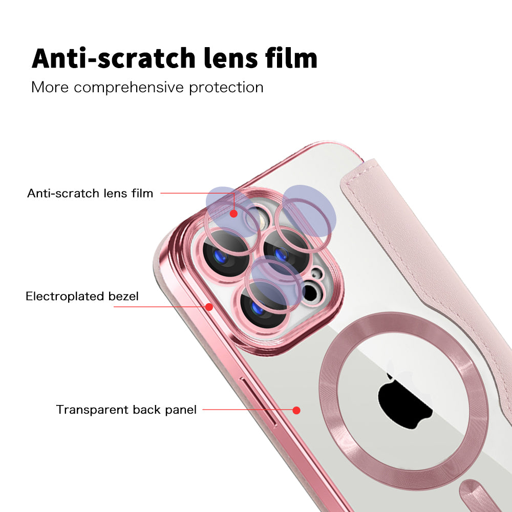Custodia MagSafe per Apple iPhone 15 Pro, Techsuit, SmartMag Book, Rosa