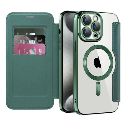 Coque MagSafe pour Apple iPhone 15 Pro, Techsuit, SmartMag Book, Vert