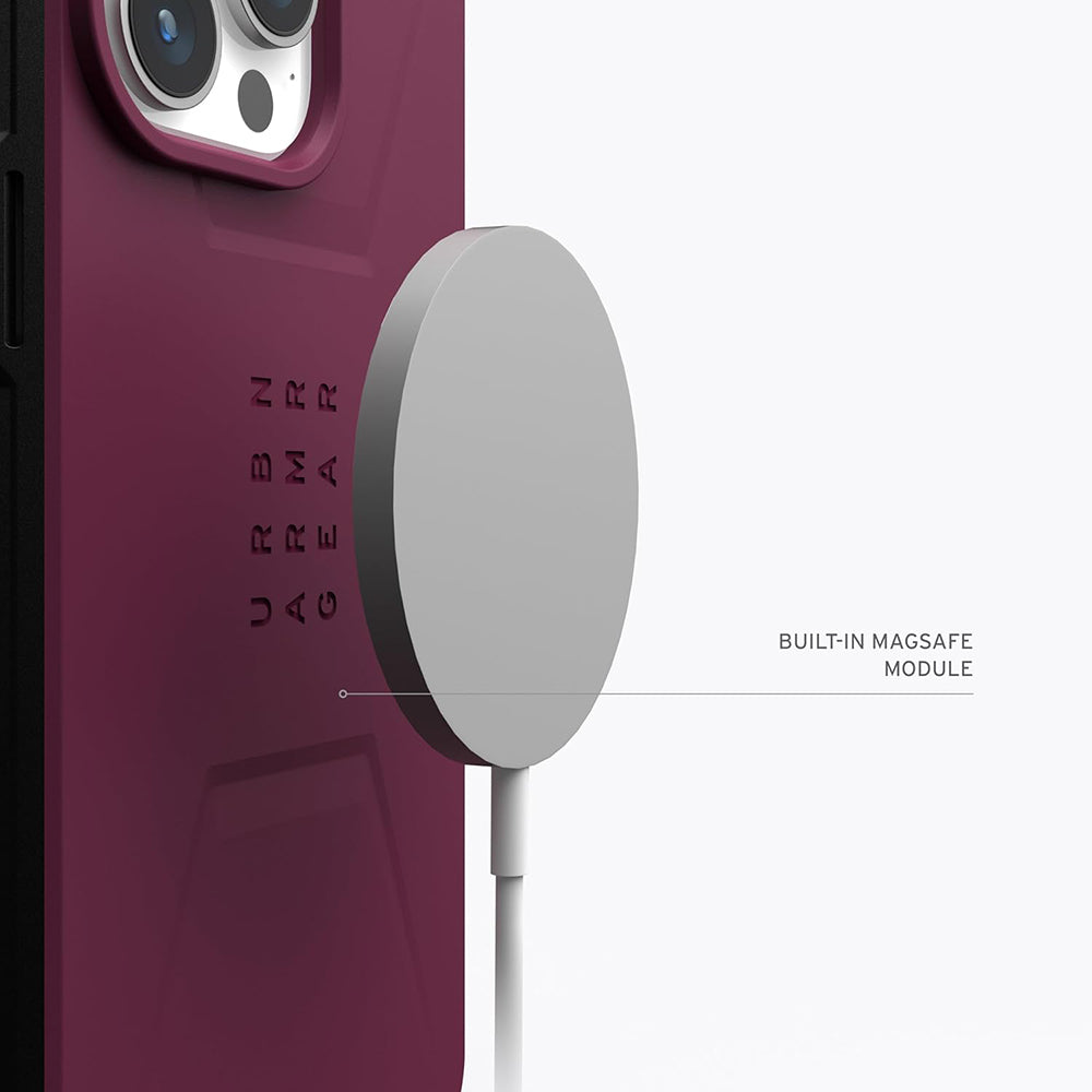 Coque MagSafe pour Apple iPhone 15 Pro, Urban Armor Gear, Civilian, Bordeaux