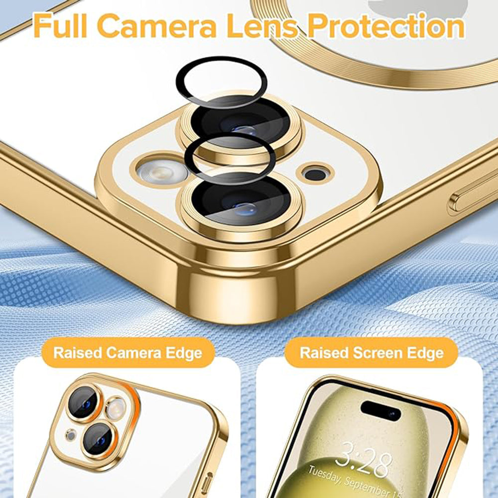 MagSafe-Hülle für Apple iPhone 15, Techsuit, Luxury Crystal, Gold