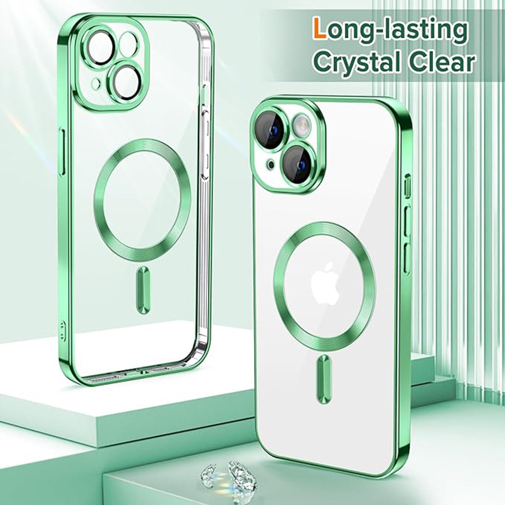MagSafe-Hülle für Apple iPhone 15, Techsuit, Luxury Crystal, Hellgrün
