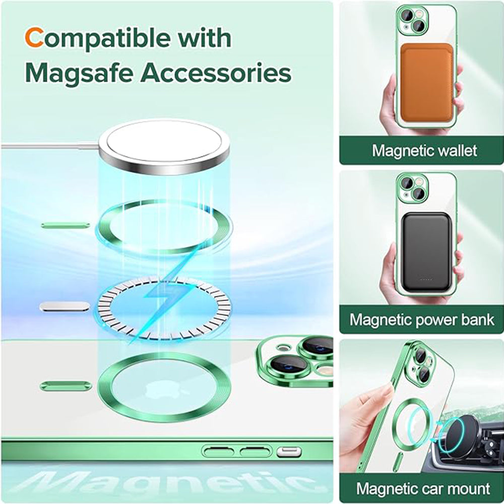 MagSafe-Hülle für Apple iPhone 15, Techsuit, Luxury Crystal, Hellgrün