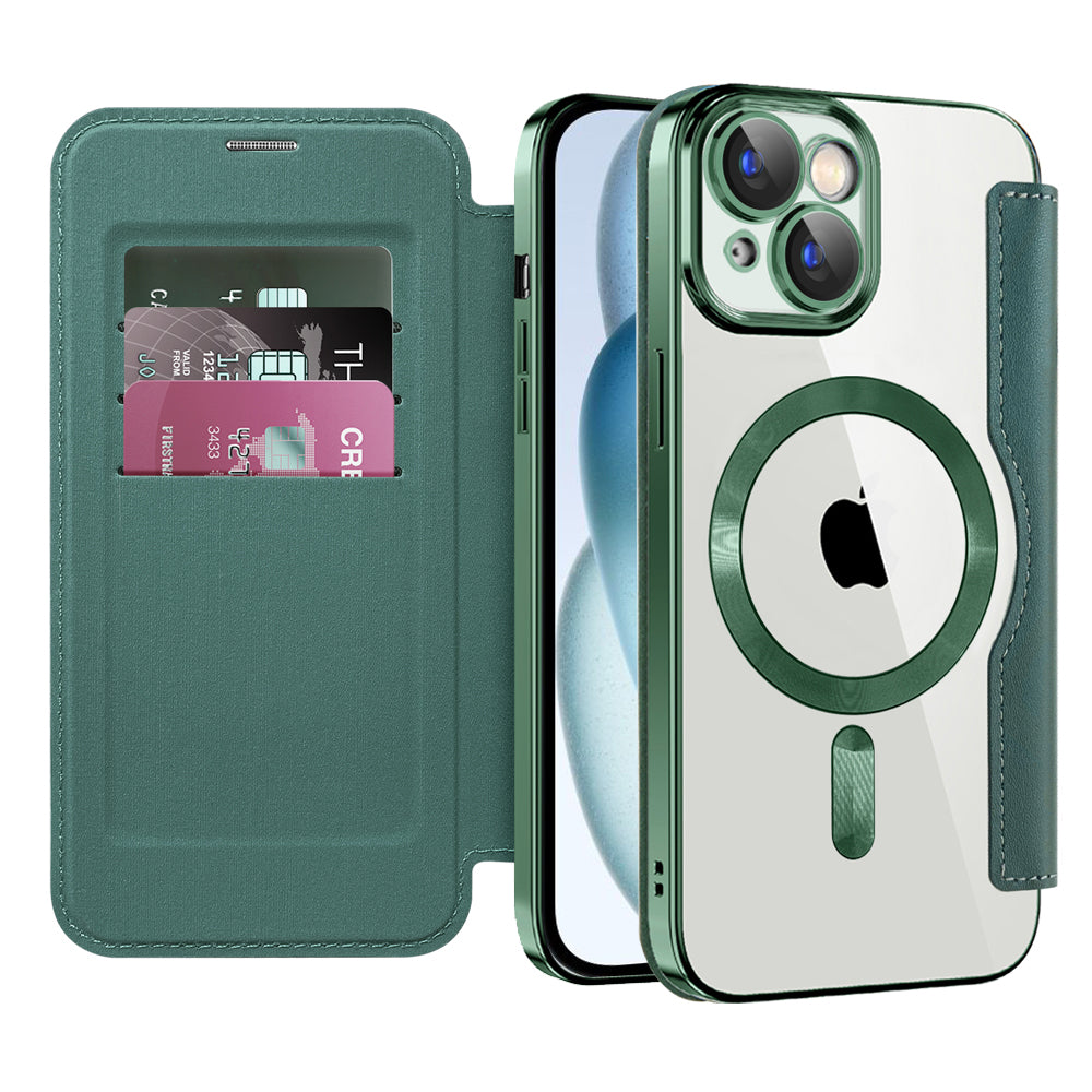 Coque MagSafe pour Apple iPhone 15, Techsuit, SmartMag Book, Vert