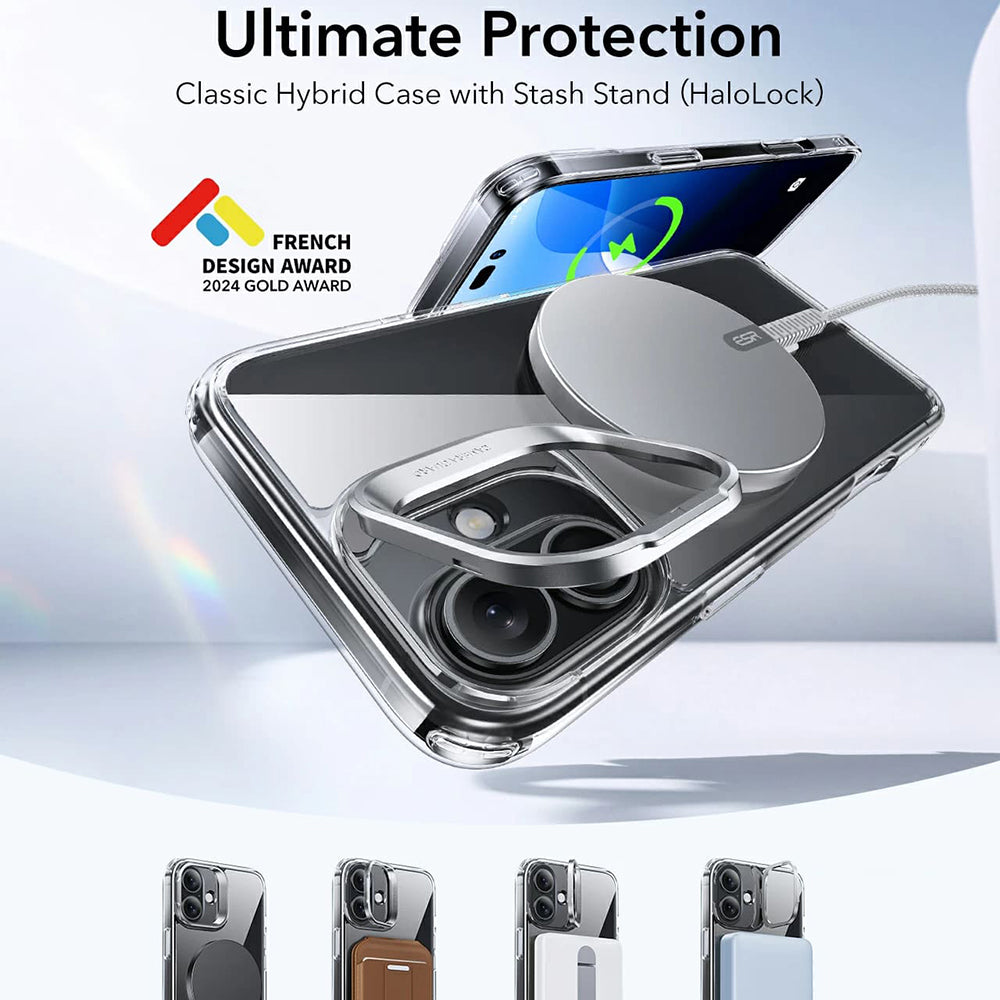 Custodia MagSafe per Apple iPhone 16, ESR, Classic Hybrid Kickstand, Nera Satinata