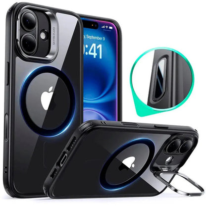 Custodia MagSafe per Apple iPhone 16, ESR, Classic Hybrid Kickstand Slide, Nera Trasparente