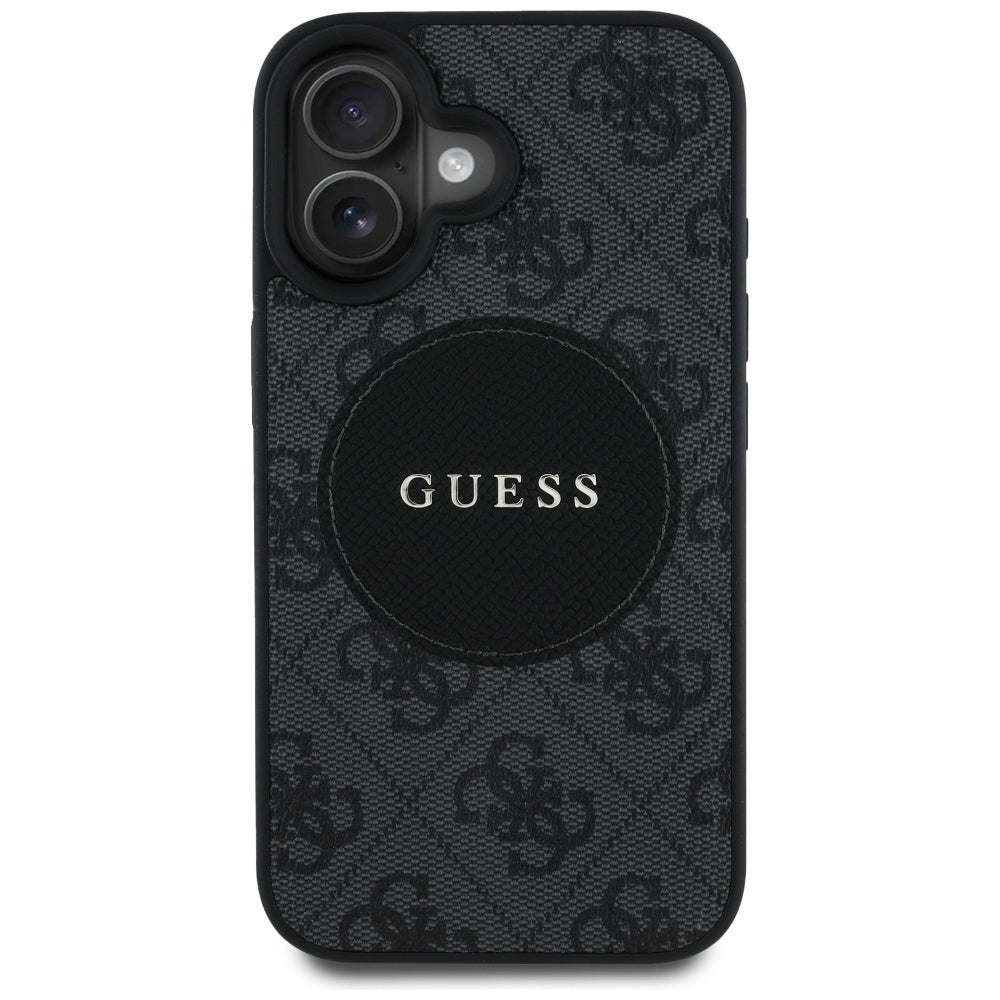 Custodia MagSafe per Apple iPhone 16, Guess, 4G Circle Classic Logo, Nera