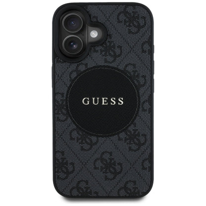 Custodia MagSafe per Apple iPhone 16, Guess, 4G Circle Classic Logo, Nera
