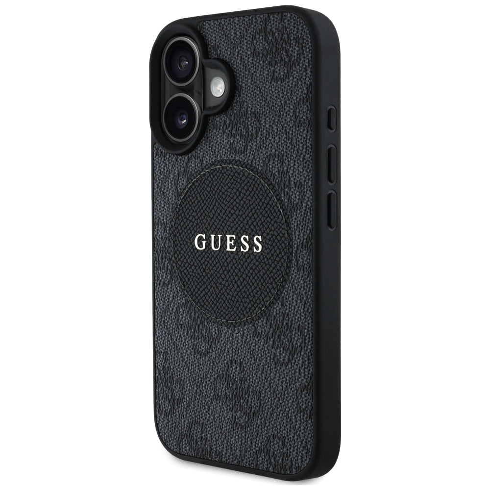 Custodia MagSafe per Apple iPhone 16, Guess, 4G Circle Classic Logo, Nera