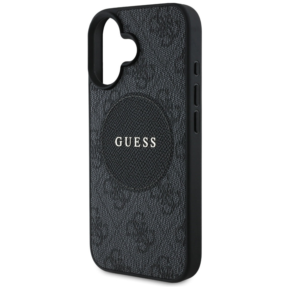 Custodia MagSafe per Apple iPhone 16, Guess, 4G Circle Classic Logo, Nera