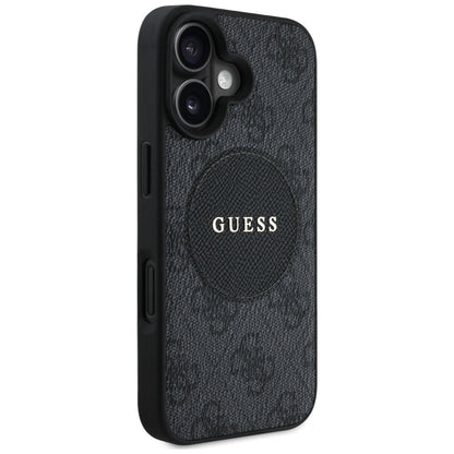 Custodia MagSafe per Apple iPhone 16, Guess, 4G Circle Classic Logo, Nera