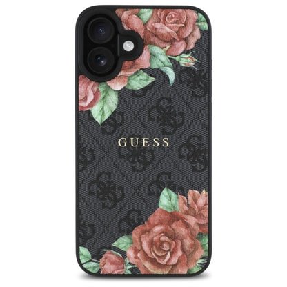 Custodia MagSafe per Apple iPhone 16, Guess, 4G Flowers Print, Nera