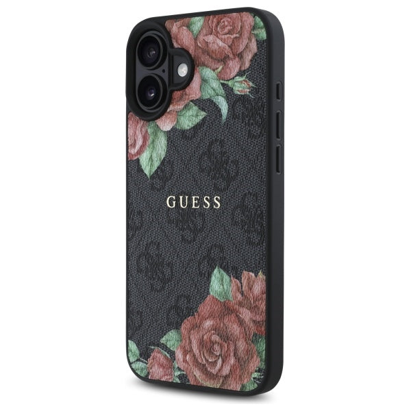 Custodia MagSafe per Apple iPhone 16, Guess, 4G Flowers Print, Nera