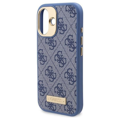 Coque MagSafe pour Apple iPhone 16, Guess, 4G Logo Plate, Bleue