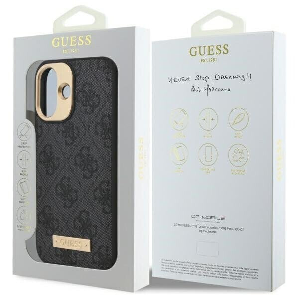 Housse MagSafe pour Apple iPhone 16, Guess, Plaque Logo 4G, Noire