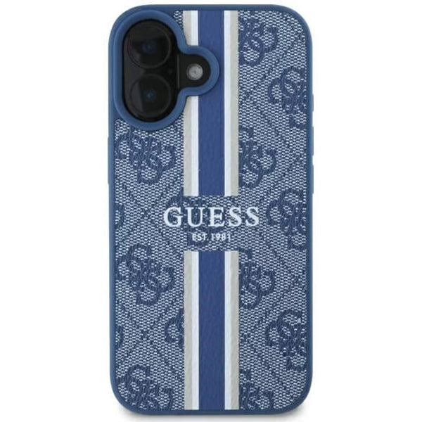 Étui MagSafe pour Apple iPhone 16, Guess, 4G Printed Stripes, Bleu