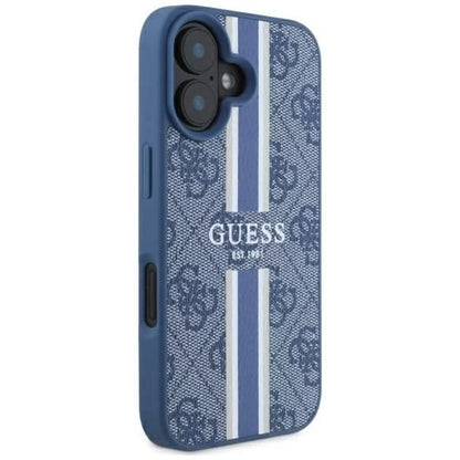Étui MagSafe pour Apple iPhone 16, Guess, 4G Printed Stripes, Bleu
