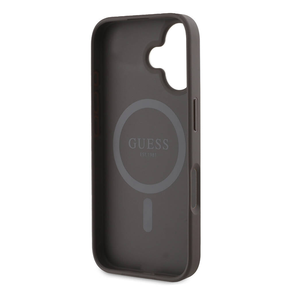 Custodia MagSafe per Apple iPhone 16, Guess, 4G Printed Stripes, Marrone