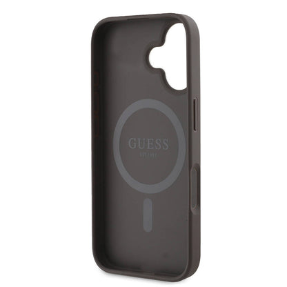 Custodia MagSafe per Apple iPhone 16, Guess, 4G Printed Stripes, Marrone