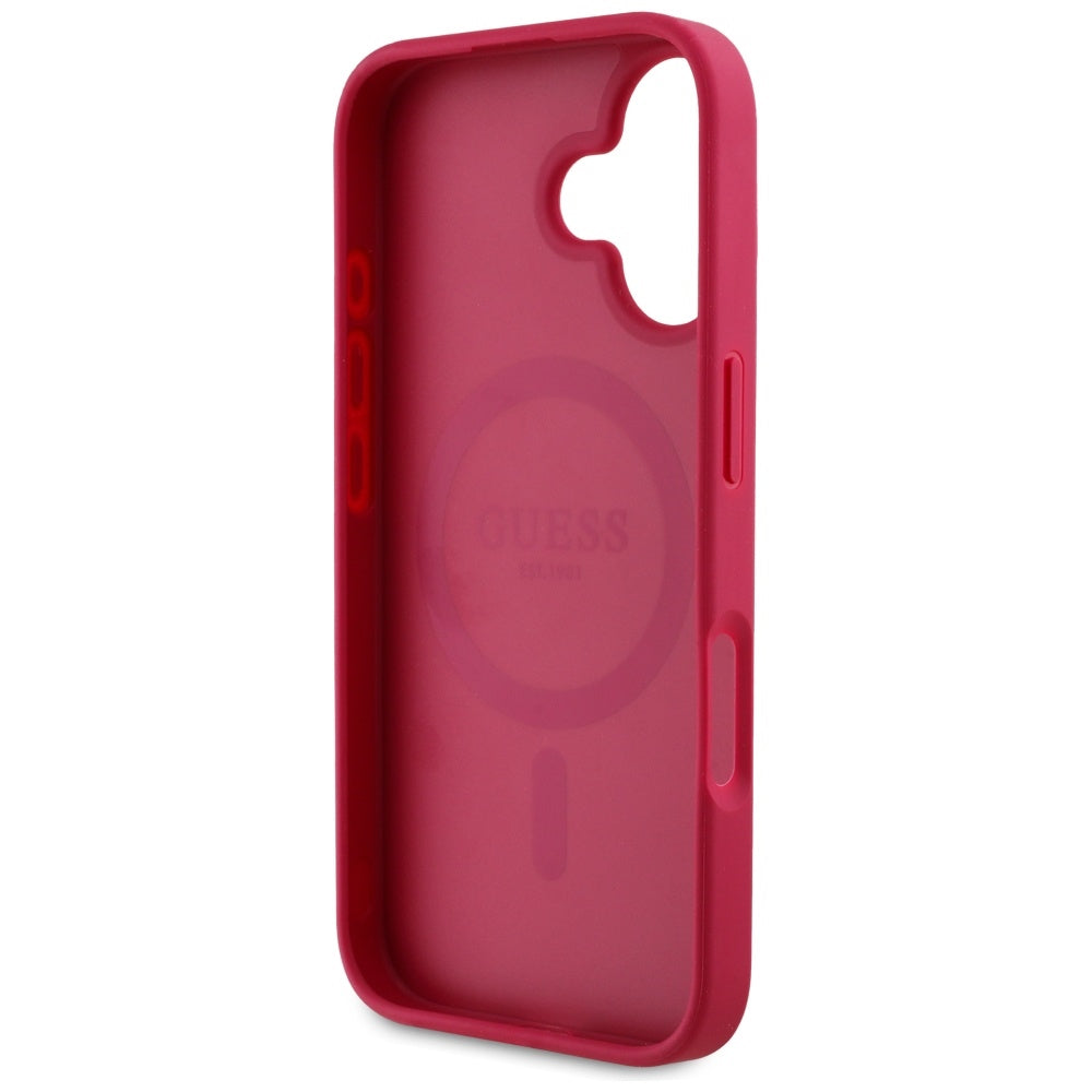 Coque MagSafe pour Apple iPhone 16, Guess, Grained Flowers, Fuchsia