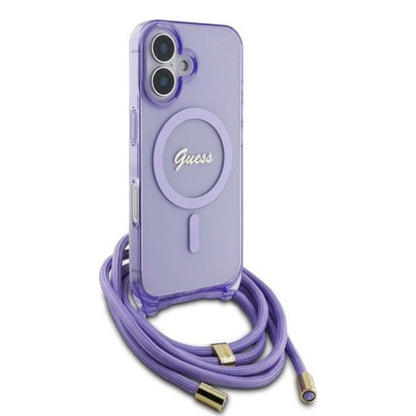 Étui MagSafe pour Apple iPhone 16, Guess, IML Crossbody Cord Script, Rose