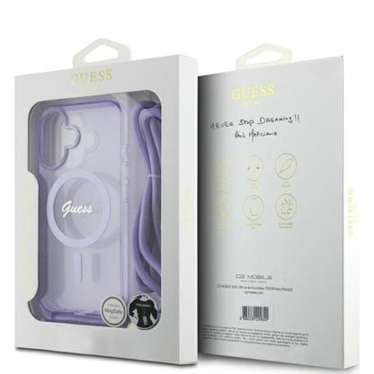 Étui MagSafe pour Apple iPhone 16, Guess, IML Crossbody Cord Script, Rose
