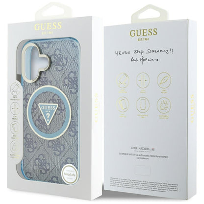 Custodia MagSafe per Apple iPhone 16, Guess, IML Glitter 4G Circle Triangle, Blu