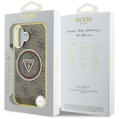 Étui MagSafe pour Apple iPhone 16, Guess, IML Glitter 4G Circle Triangle, Marron
