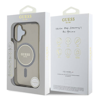Étui MagSafe pour Apple iPhone 16, Guess, IML Glitter Circle, Noir