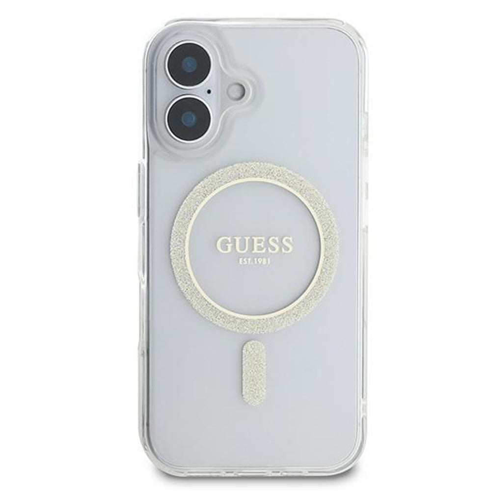 Coque MagSafe pour Apple iPhone 16, Guess, IML Glitter Circle, Transparente