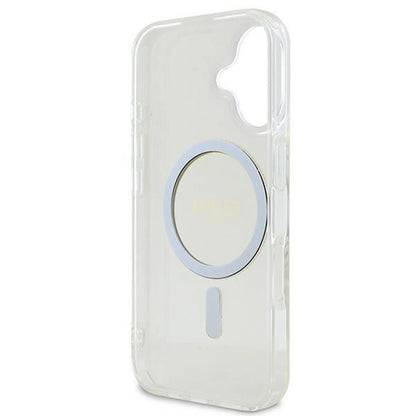Coque MagSafe pour Apple iPhone 16, Guess, IML Glitter Circle, Transparente