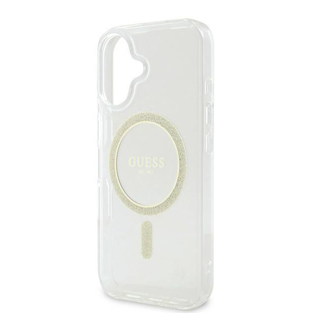 Coque MagSafe pour Apple iPhone 16, Guess, IML Glitter Circle, Transparente