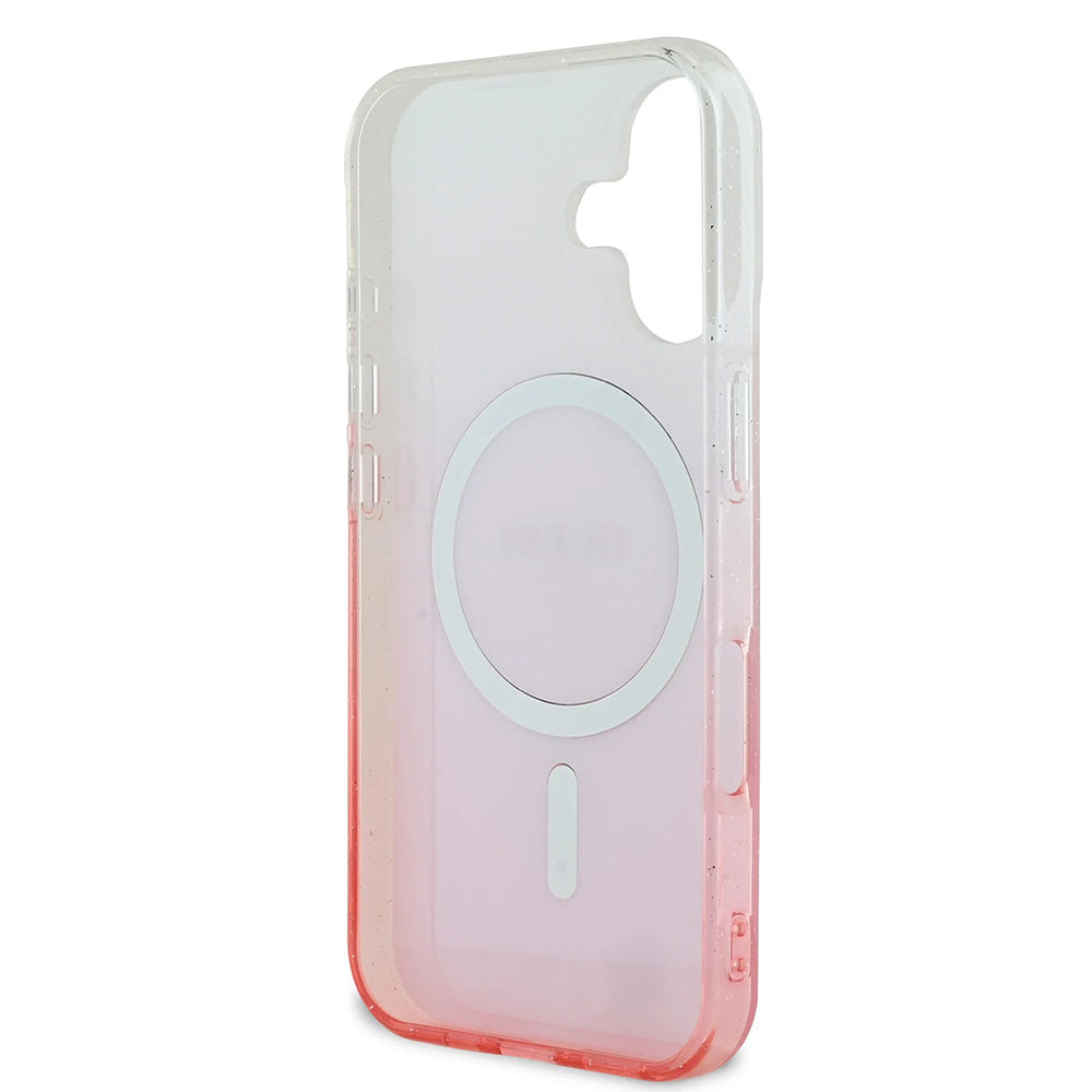 MagSafe Hülle für Apple iPhone 16, Guess, IML Glitter Gradient, Braun