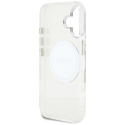 Coque MagSafe pour Apple iPhone 16, Guess, IML Metal Colored Circle, Blanche