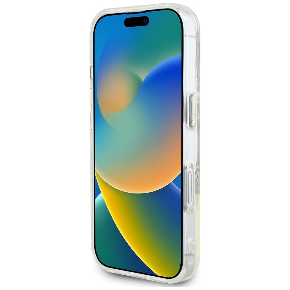 Coque MagSafe pour Apple iPhone 16, Guess, IML Metal Colored Circle, Blanche