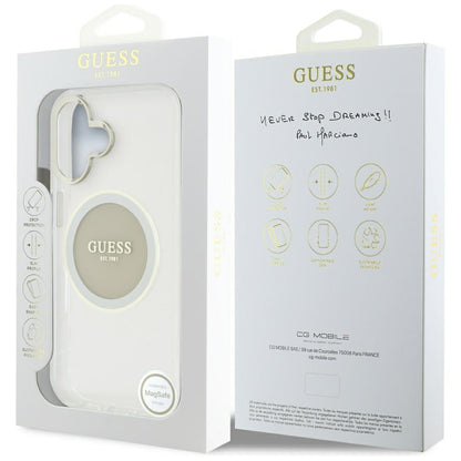 Custodia MagSafe per Apple iPhone 16, Guess, IML Metal Colored Circle, Grigio
