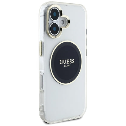Étui MagSafe pour Apple iPhone 16, Guess, IML Metal Colored Circle, Noir
