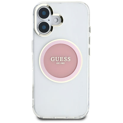 Custodia MagSafe per Apple iPhone 16, Guess, IML Metal Colored Circle, Rosa