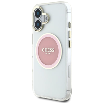Custodia MagSafe per Apple iPhone 16, Guess, IML Metal Colored Circle, Rosa