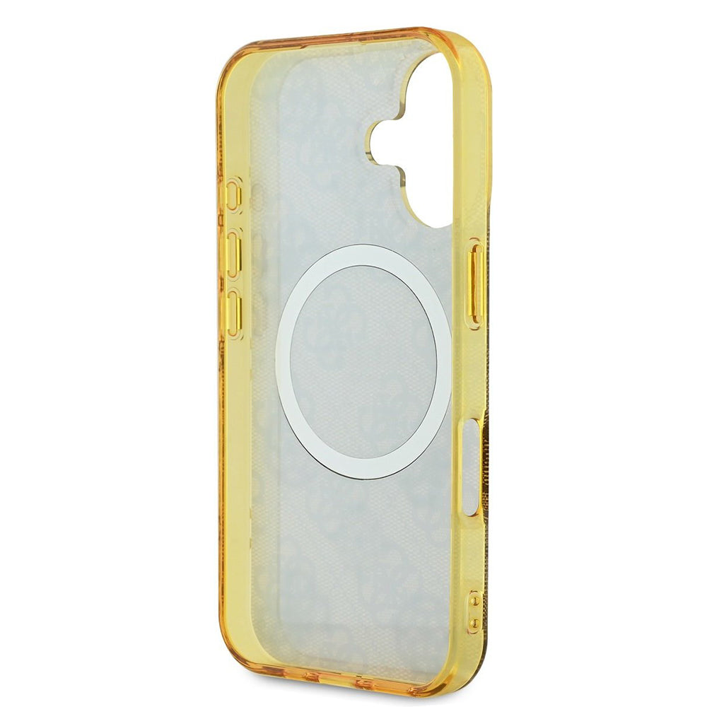 Étui MagSafe pour Apple iPhone 16, Guess, IML Peony On 4G Background, Marron