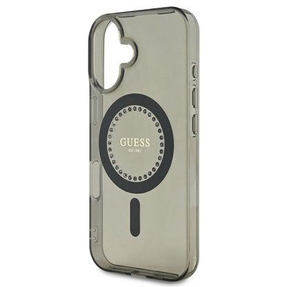 Coque MagSafe pour Apple iPhone 16, Guess, IML Rhinestone, Noire