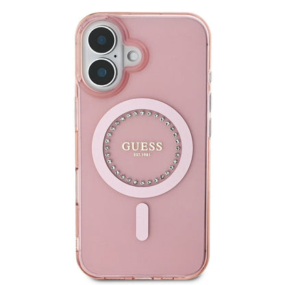 MagSafe Case for Apple iPhone 16, Guess, IML Rhinestones Ring, Pink GUHMP16SPFTDTEP