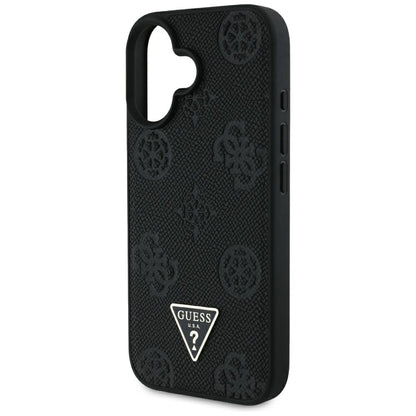 Étui MagSafe pour Apple iPhone 16, Guess, Peony Grained Hot Stamp Triangle, Noir