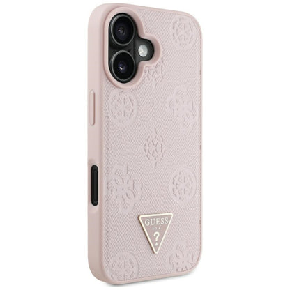 Custodia MagSafe per Apple iPhone 16, Guess, Peony Grained Hot Stamp Triangle, Rosa