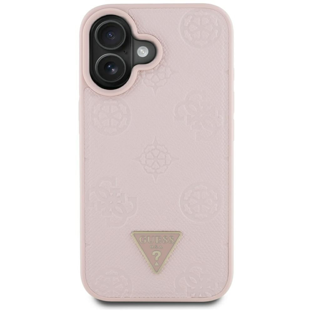 Custodia MagSafe per Apple iPhone 16, Guess, Peony Grained Hot Stamp Triangle, Rosa
