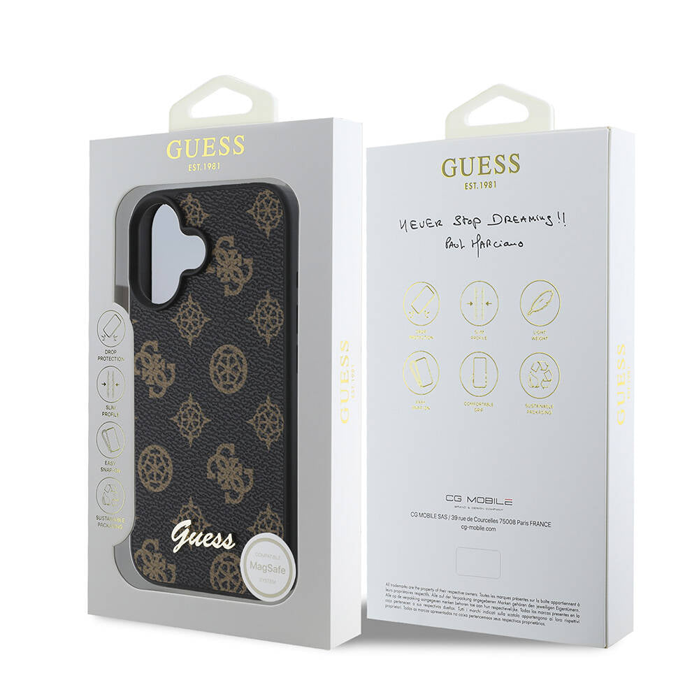 Coque MagSafe pour Apple iPhone 16, Guess, Peony Script, Noire