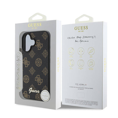 Coque MagSafe pour Apple iPhone 16, Guess, Peony Script, Noire