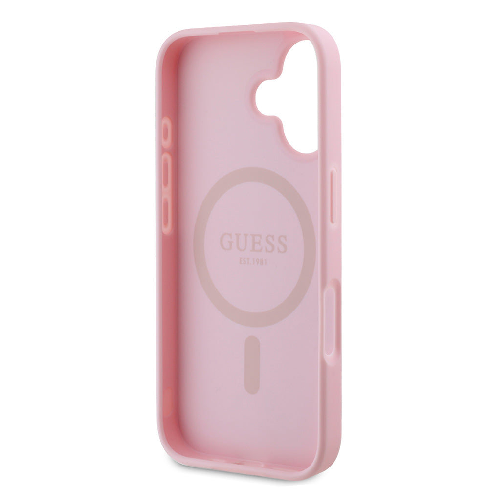 Coque MagSafe pour Apple iPhone 16, Guess, Peony Script, Rose
