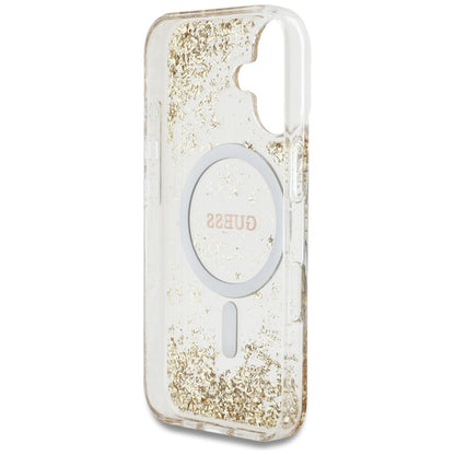 Custodia MagSafe per Apple iPhone 16, Guess, Resin Bottom Glitter, Dorata