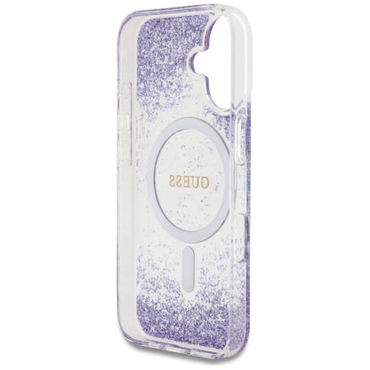 Coque MagSafe pour Apple iPhone 16, Guess, Resin Bottom Glitter, Violet
