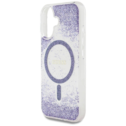 Coque MagSafe pour Apple iPhone 16, Guess, Resin Bottom Glitter, Violet
